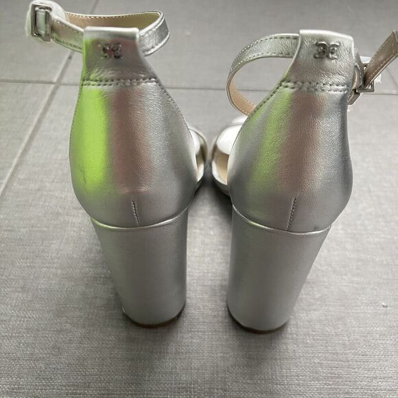 SAM EDELMAN Yaro Ankle Strap Sandal Size 9.5 Silver NWB Wedding Formal Heel - Picture 7 of 12